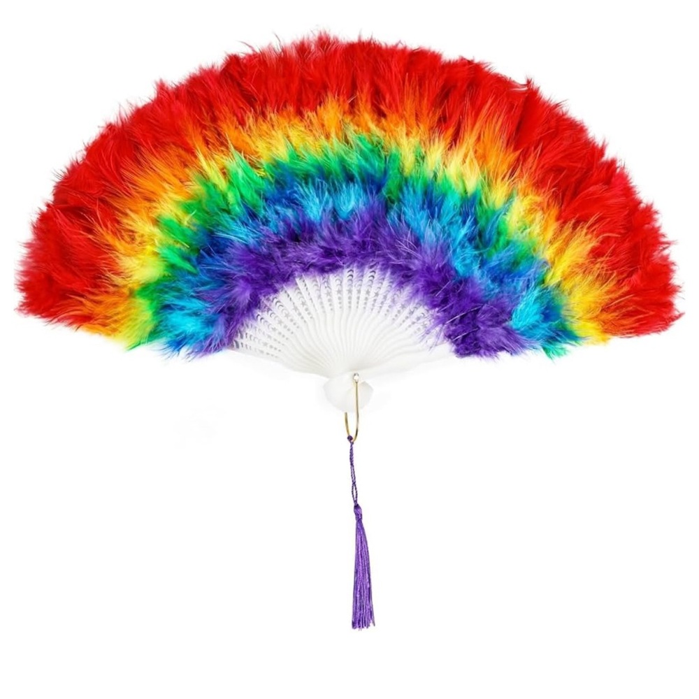 20s Vintage Folding Fan Flapper Hand Fan (White)(Rainbow) New